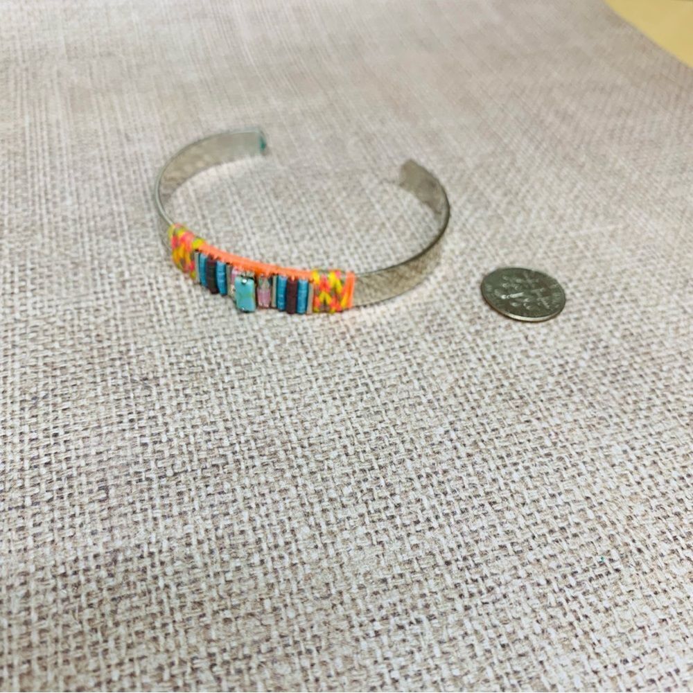 Silver Southwest‎ Thread Wrapped Beaded Cuff Bracelet
